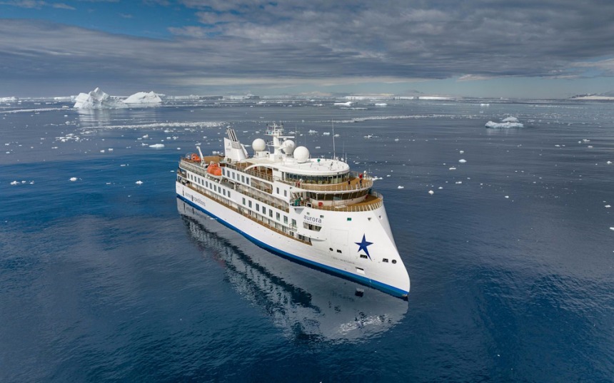 Aurora Expeditions X-Bow expedition ship in Antarctic waters